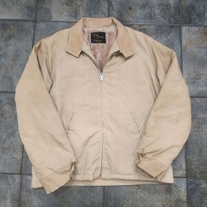 Vintage 1960s Cal Craft Men's Large Fur Lined Tan Faded Harrington Jacket
